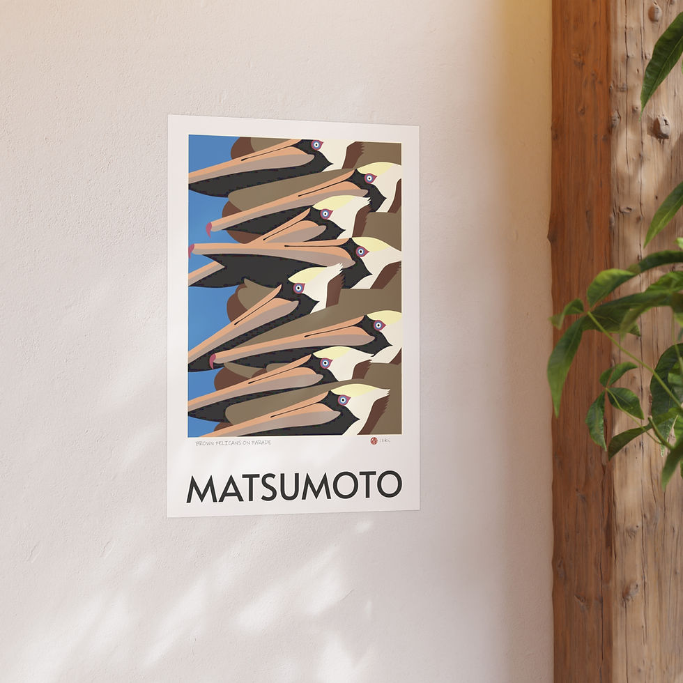 Thumbnail: Brown Pelicans on Parade Satin and Archival Matte Posters by Ikki Matsumoto
