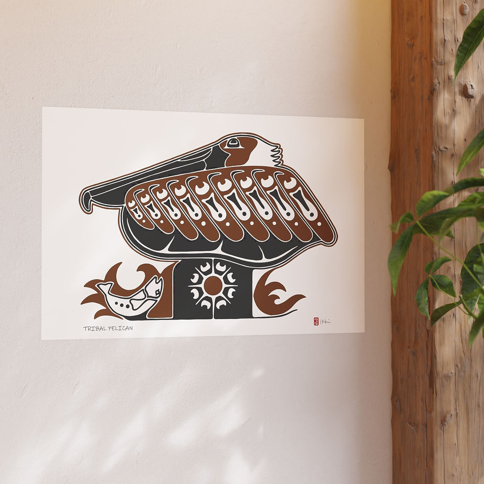 Thumbnail: Tribal Pelican Satin and Archival Matte Posters by Ikki Matsumoto