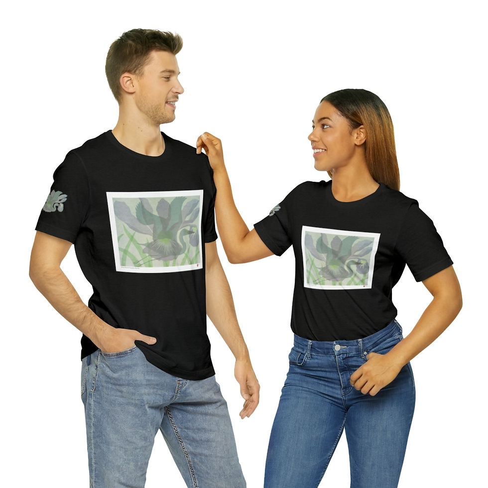 Thumbnail: Blue Bird Purple Flower Unisex Jersey Short Sleeve Tee by Ikki Matsumoto