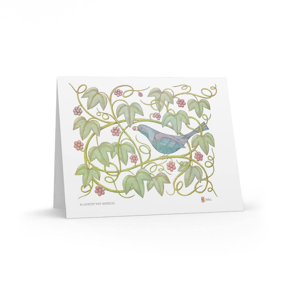 Thumbnail: Blue Bird Red Berries by Ikki Matsumoto Cards - 8, 16, or 24 Pieces