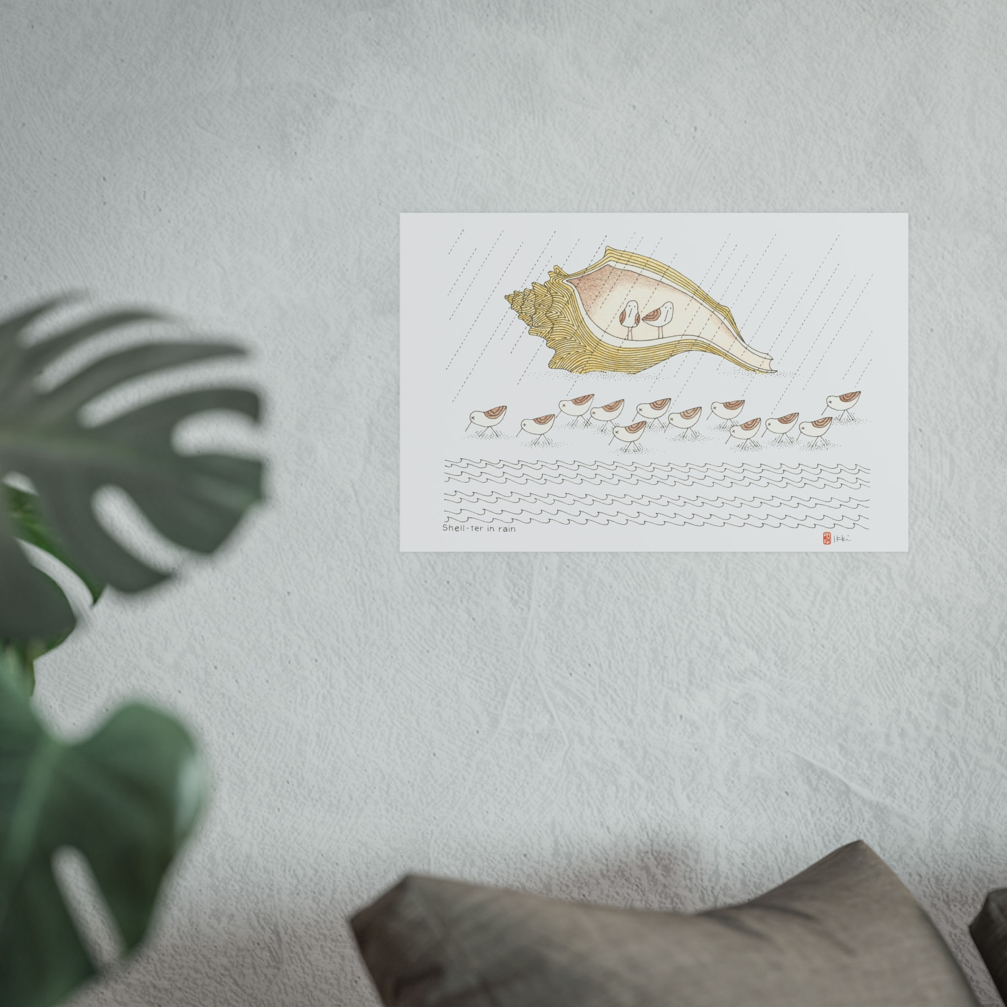 Shell-ter in the Rain Satin and Archival Matte Posters by Ikki Matsumoto