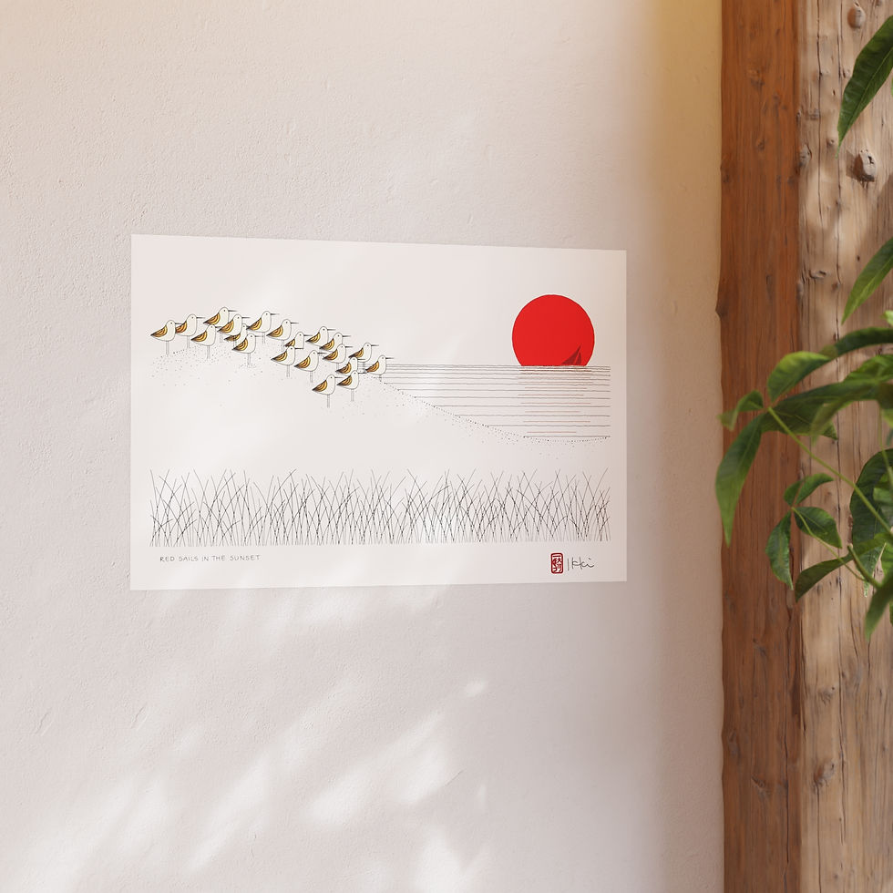 Thumbnail: Red Sail in the Sunset Satin and Archival Matte Posters by Ikki Matsumoto