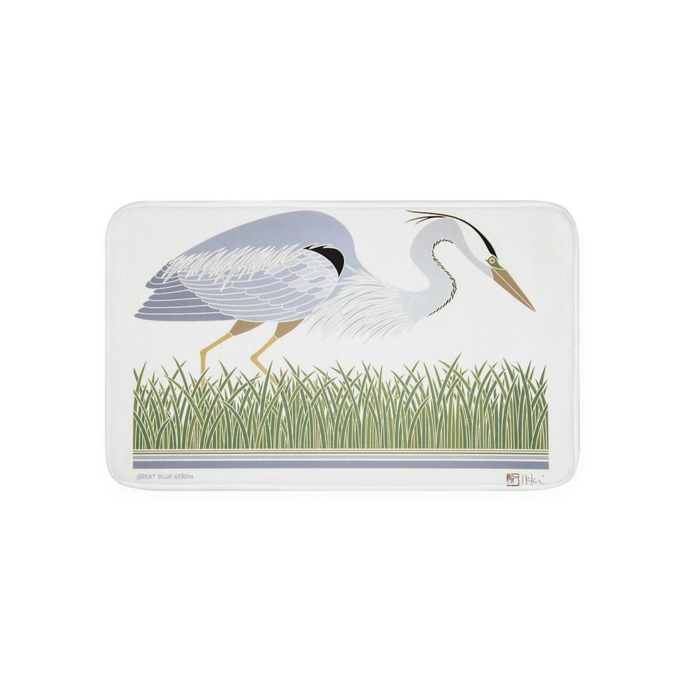 Thumbnail: Great Blue Heron by Ikki Matsumoto Memory Foam Bath Mat