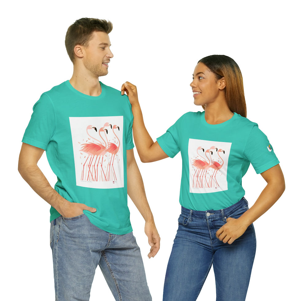 Thumbnail: Flamingo Dancers Unisex Jersey Short Sleeve Tee by Ikki Matsumoto
