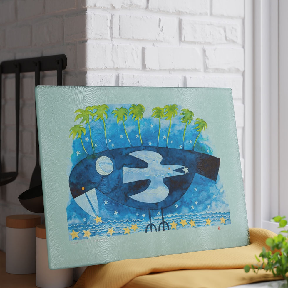 Thumbnail: Night of the Starry Fish by Ikki Matsumoto Glass Cutting Board
