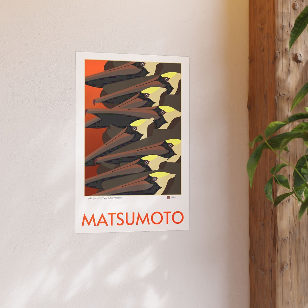 Thumbnail: Brown Pelicans on Parade Satin and Archival Matte Posters by Ikki Matsumoto
