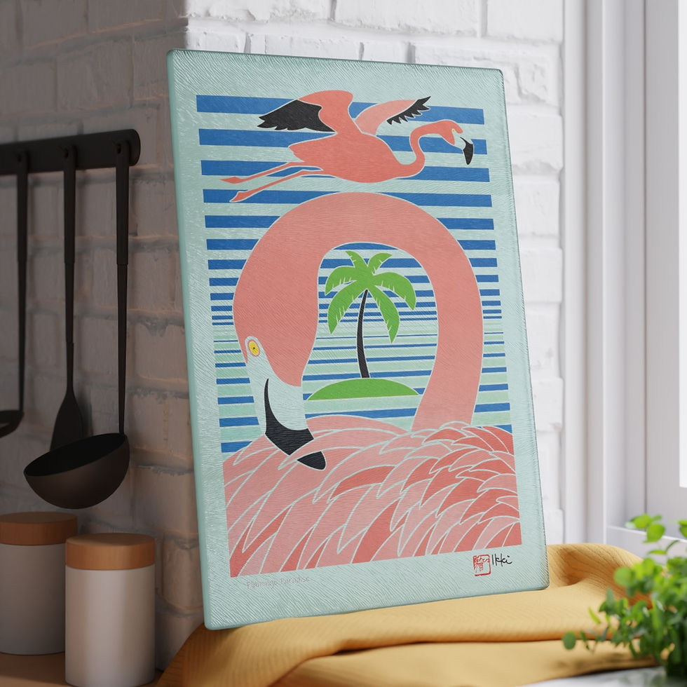 Thumbnail: Flamingo Paradise by Ikki Matsumoto Glass Cutting Board