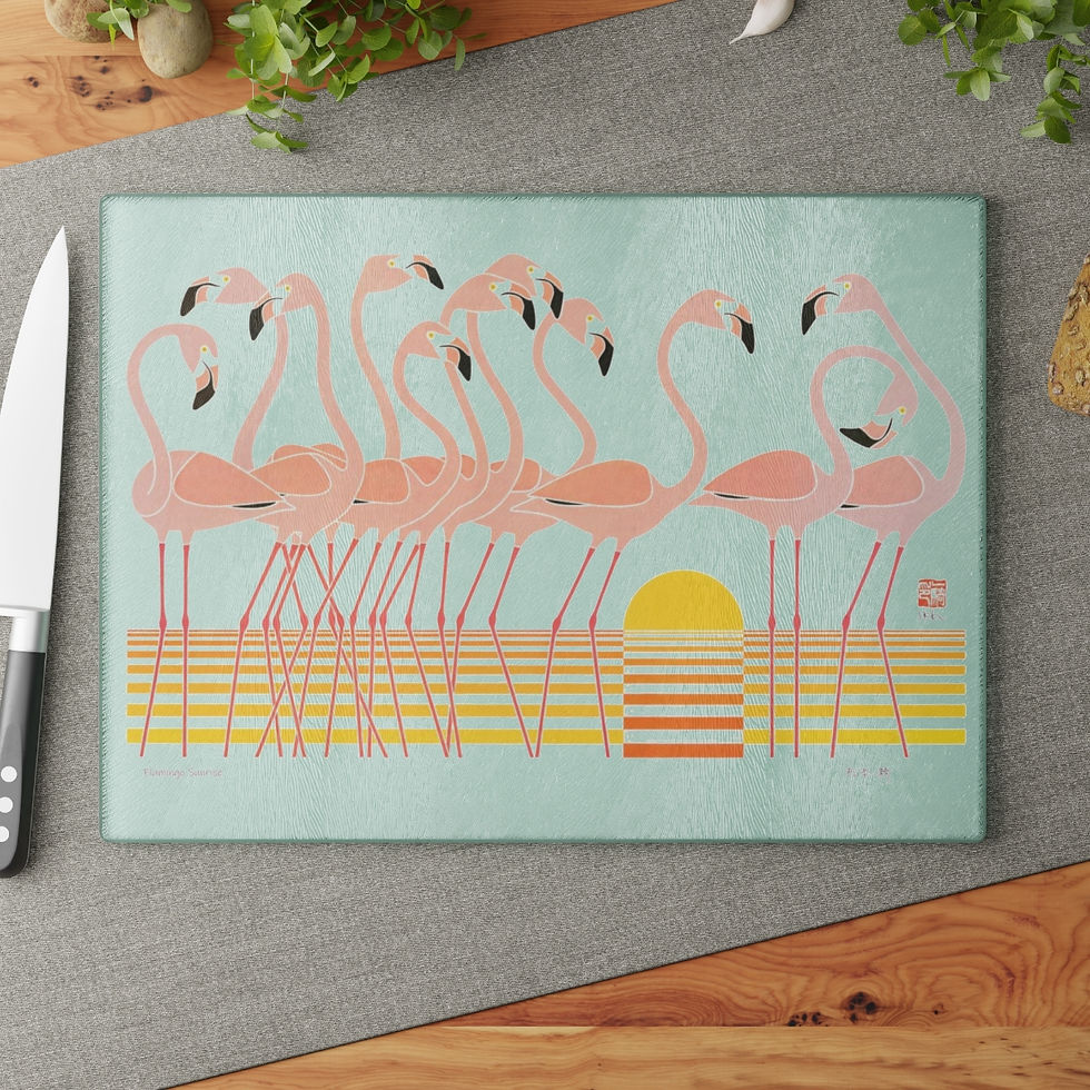 Flamingo Sunrise by Ikki Matsumoto Glass Cutting Board