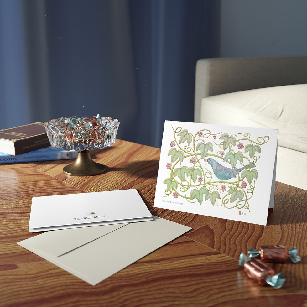 Thumbnail: Blue Bird Red Berries by Ikki Matsumoto Cards - 8, 16, or 24 Pieces