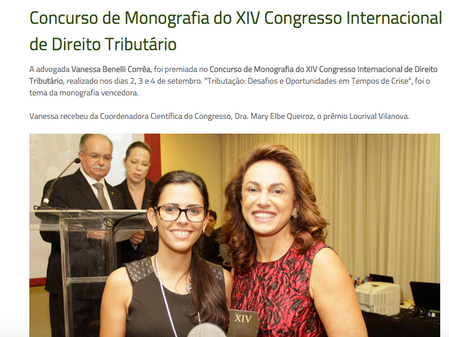 Premiação no Congresso Internacional de Direito Tributário