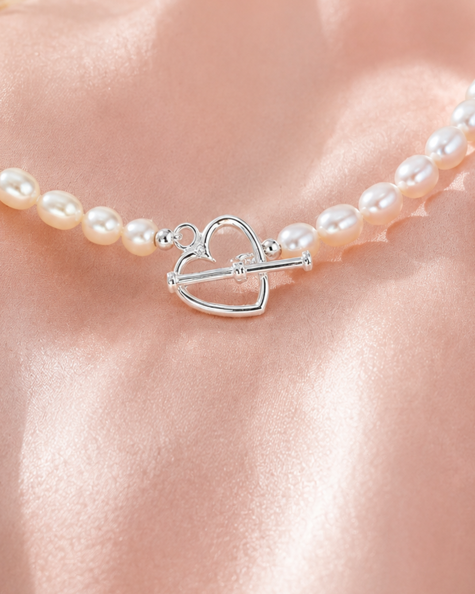 Thumbnail: Pretty Pearls Self-Love Freshwater Pearl Choker with a Heart Shaped Silver Clasp