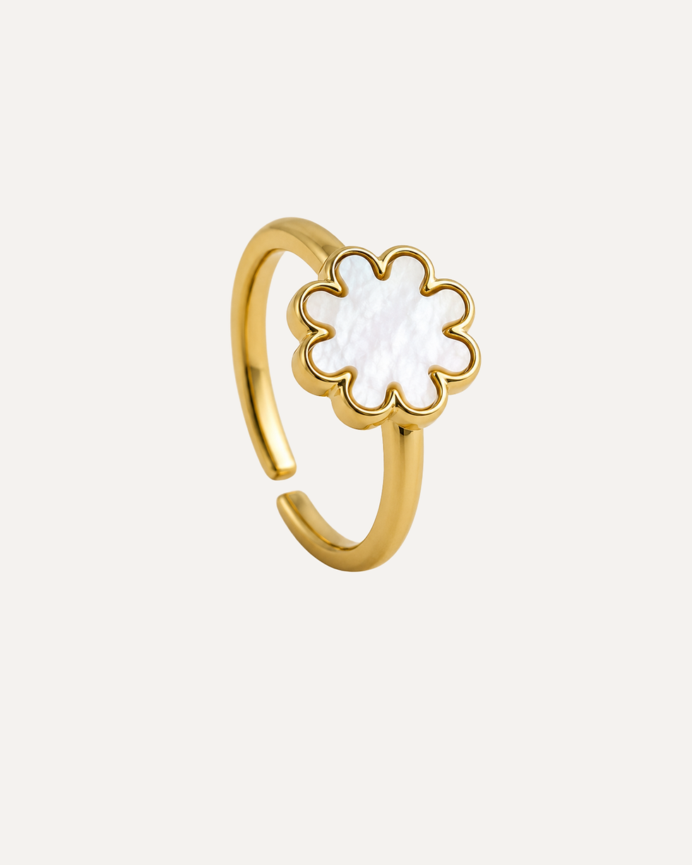 Pretty Pearls Cosmos Flower Mother of Pearl Ring
