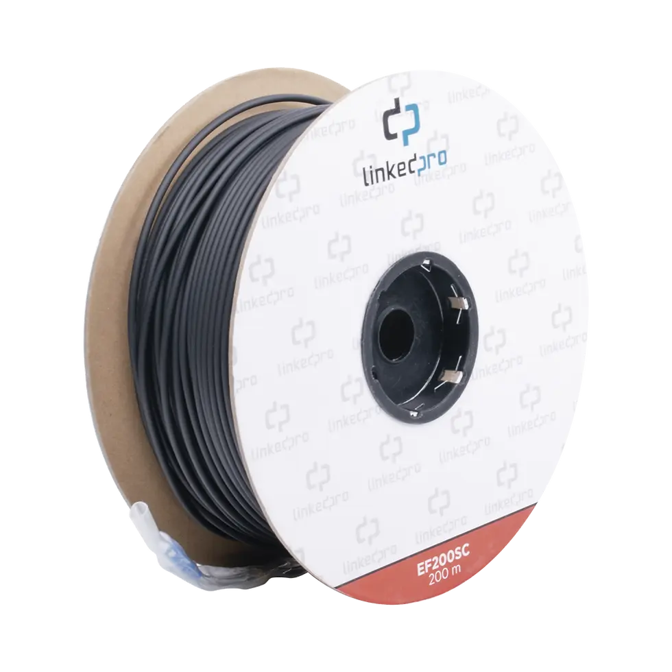 Vista lateral del Carrete x 200 Metros De Fibra Óptica Monomodo SC-SC Duplex - Reforzado con Kevlar