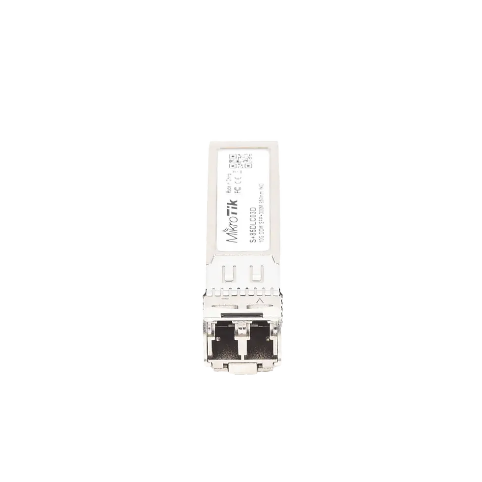 Vista frontal del Transceptor MiniGbic MIKROTIK S+85DLC03D SFP+ 10G | LC Duplex Para Fibra MultiModo | 300Mts