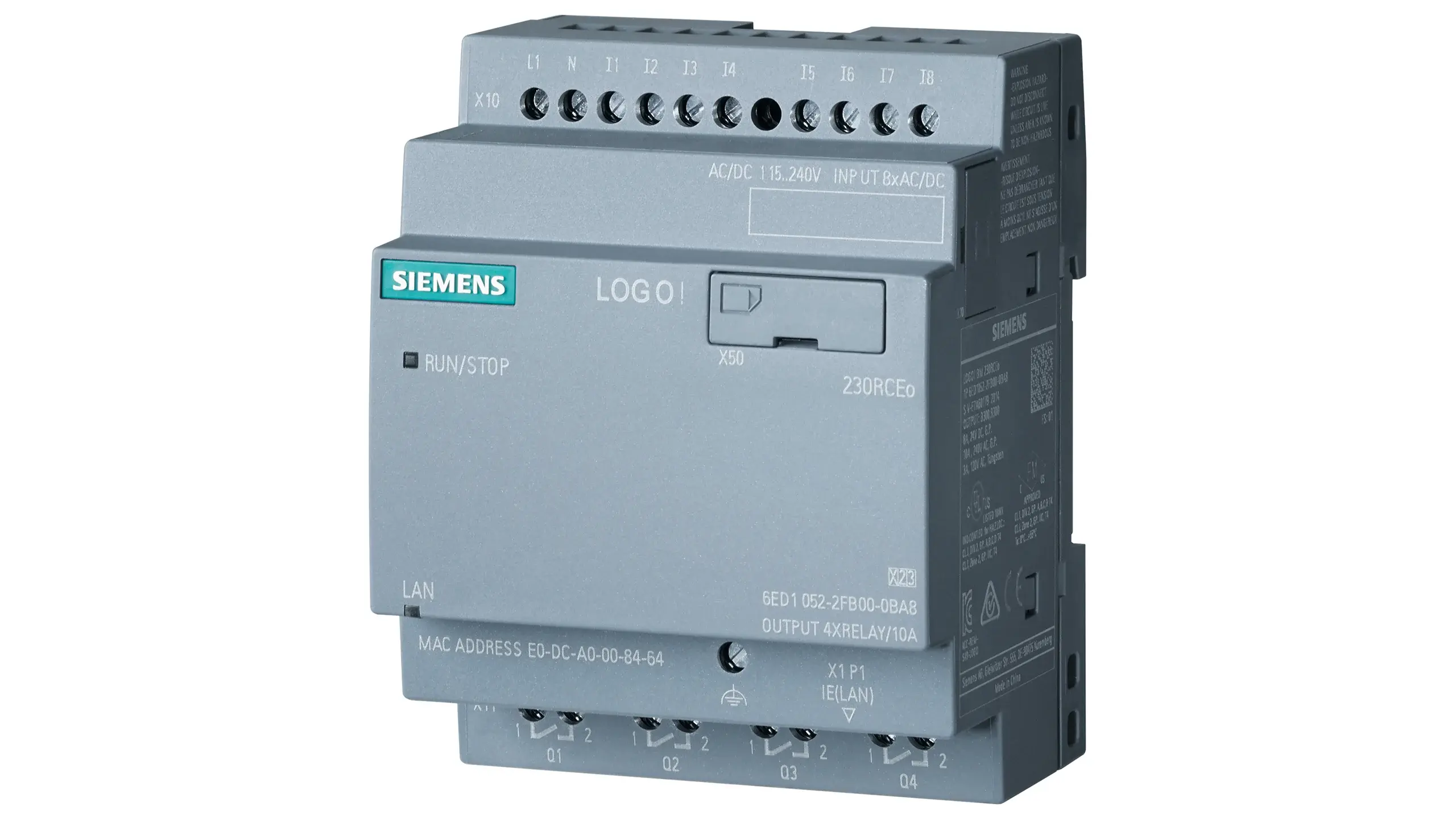 PLC Siemens LOGO! V8 230RCEo - Controlador Lógico Programable Sin Display Con Posibilidad de Expansión Ref 6ED1052-2FB08-0BA1