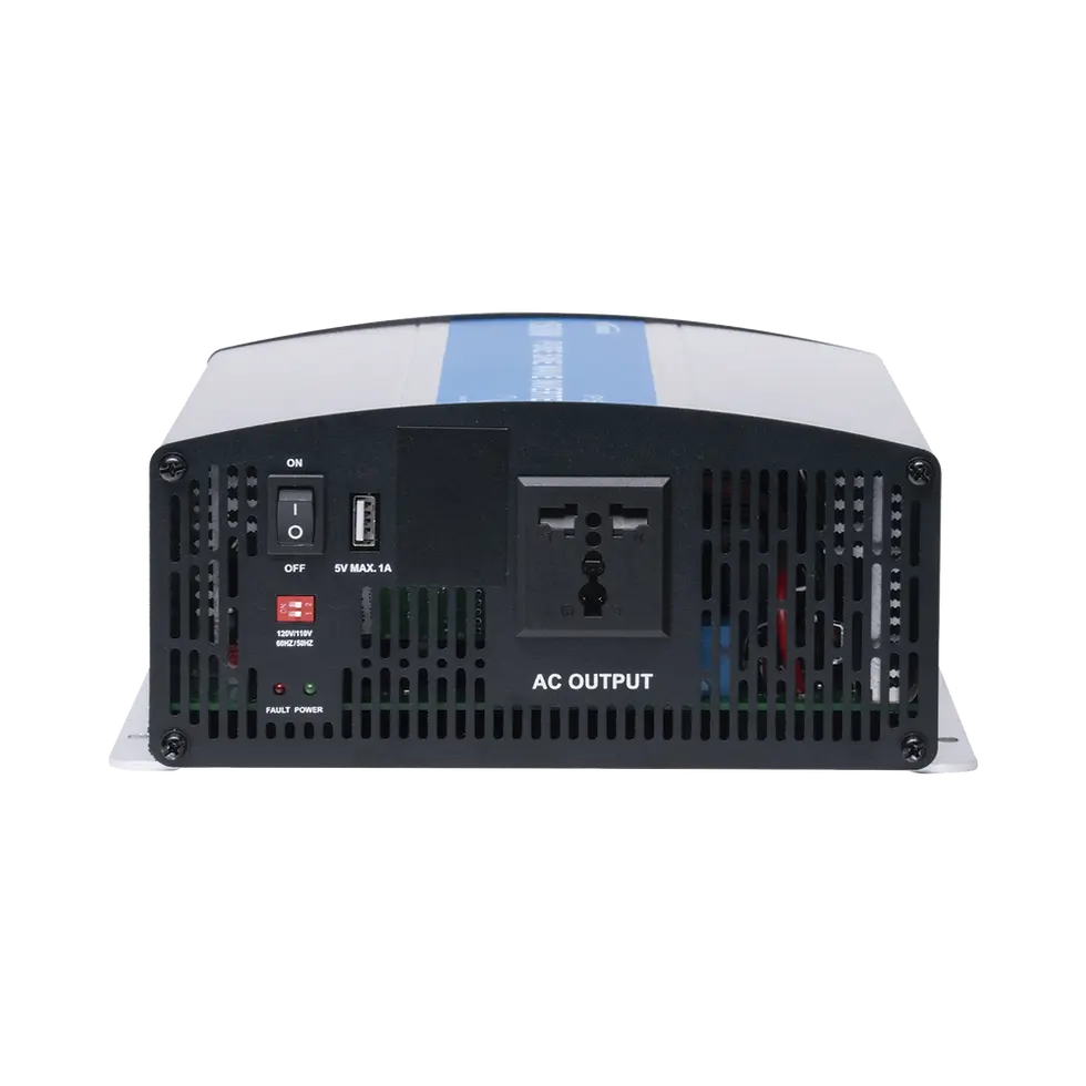 Vista trasera del Inversor de Corriente Ipower 1200W | Entrada 24V | Salida 120Vca