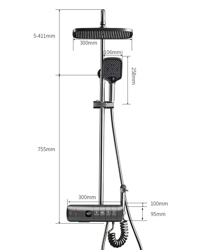 Rainfall Shower Set With Thermostatic Valve and Smart Digital Display
