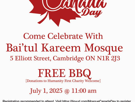 Invitation for IGR Members to Canada Day Celebration BBQ at Bai’tul Kareem Mosque