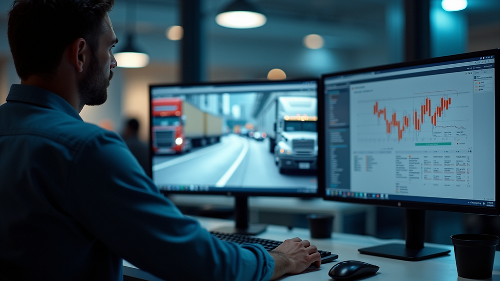 Yüksek açıdan çekilmiş, şehir içinde hareket eden filo araçlarının GPS ile takip edildiği ekran görüntüsü