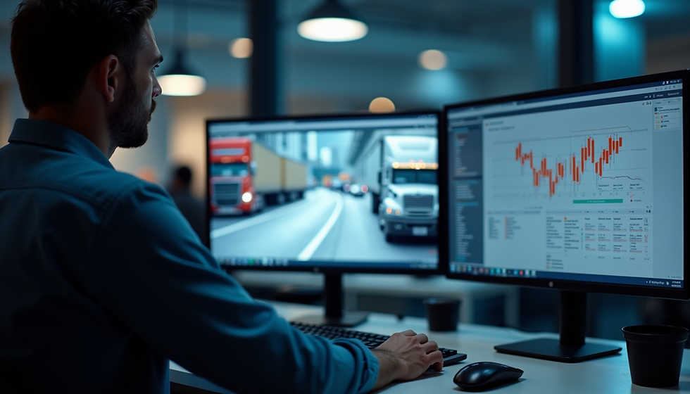 Yüksek açıdan çekilmiş, şehir içinde hareket eden filo araçlarının GPS ile takip edildiği ekran görüntüsü