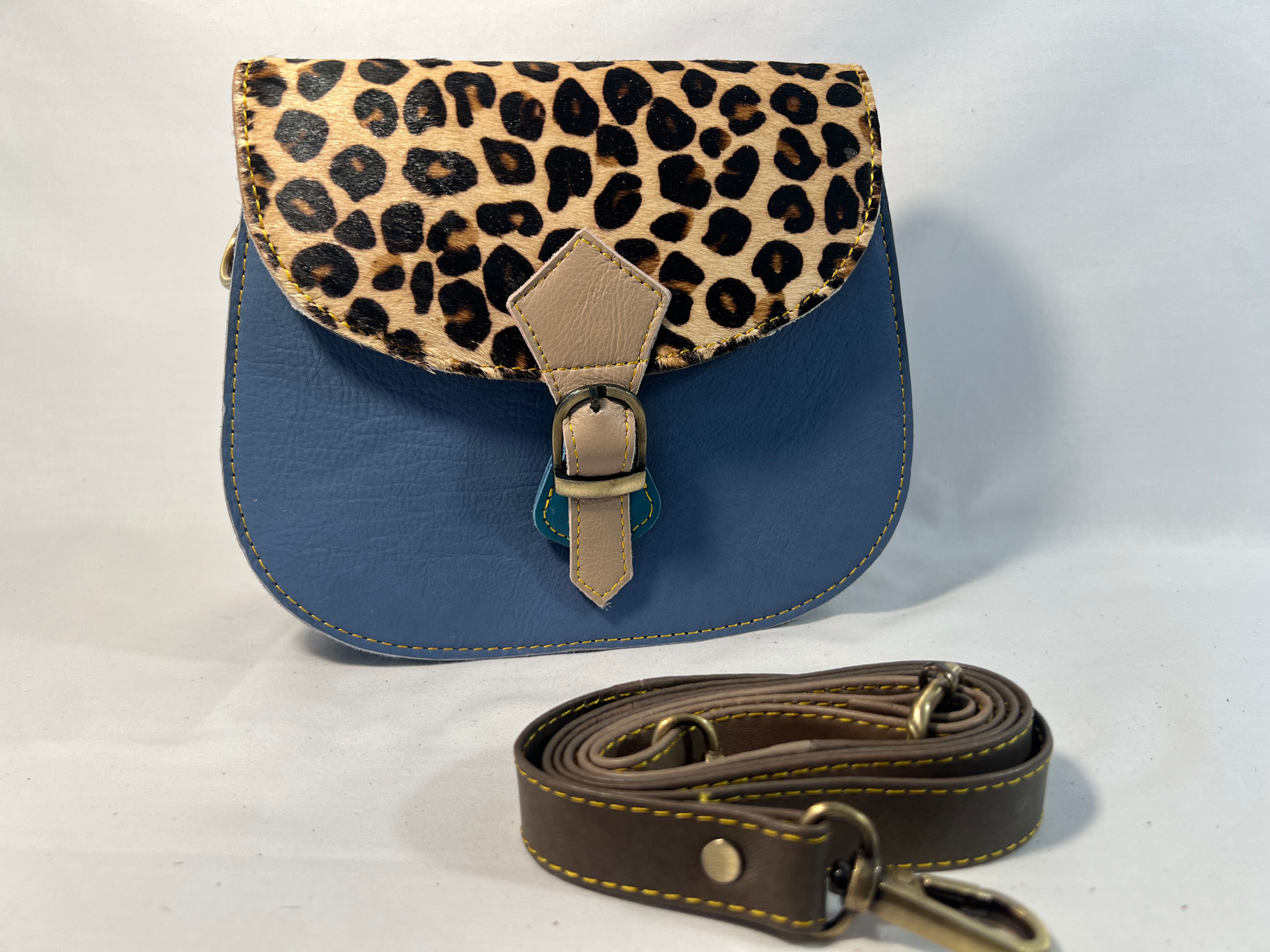 Sac à main "Saddle" multi-couleur: bleu ardoise/léopard