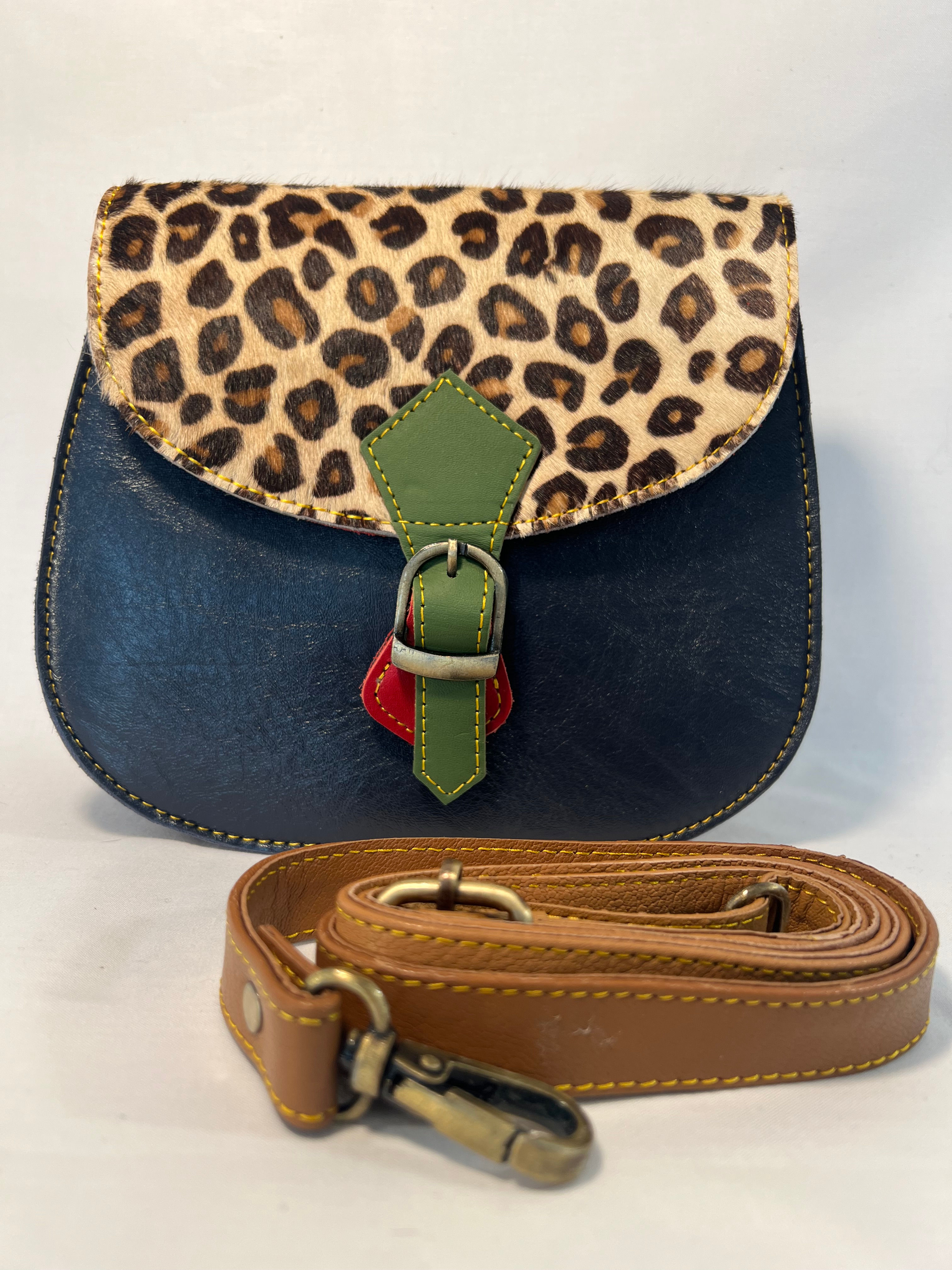 Sac à main "Saddle" multi-couleur:bleu nuit/léopard