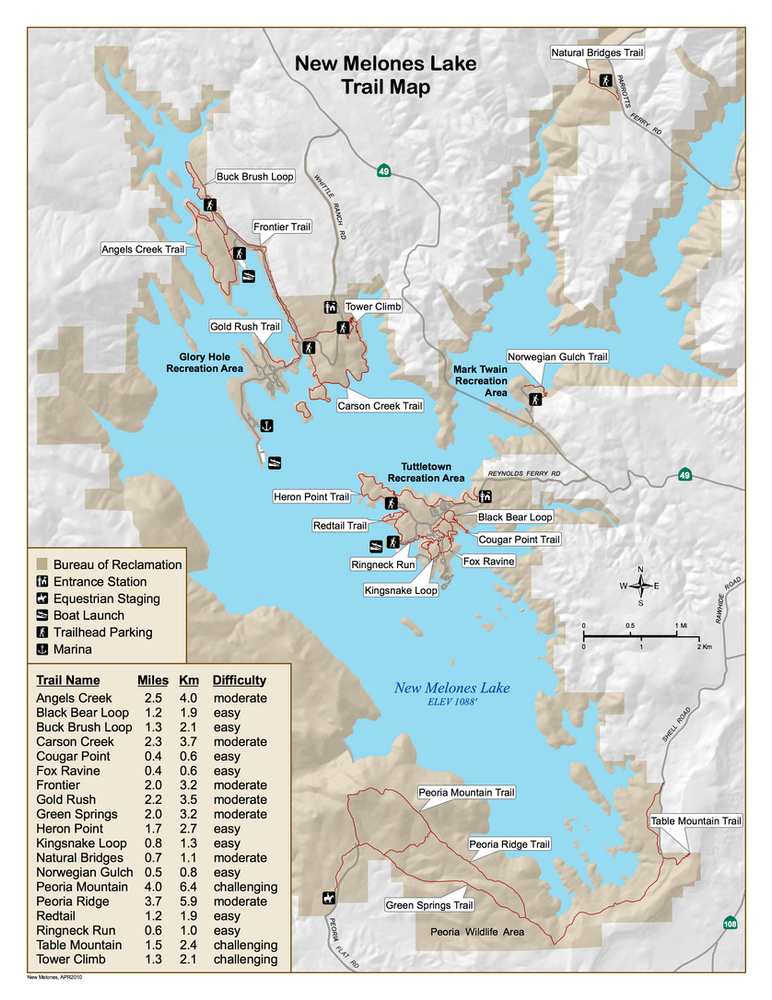 New Melones Lake Map All New Melones Trails