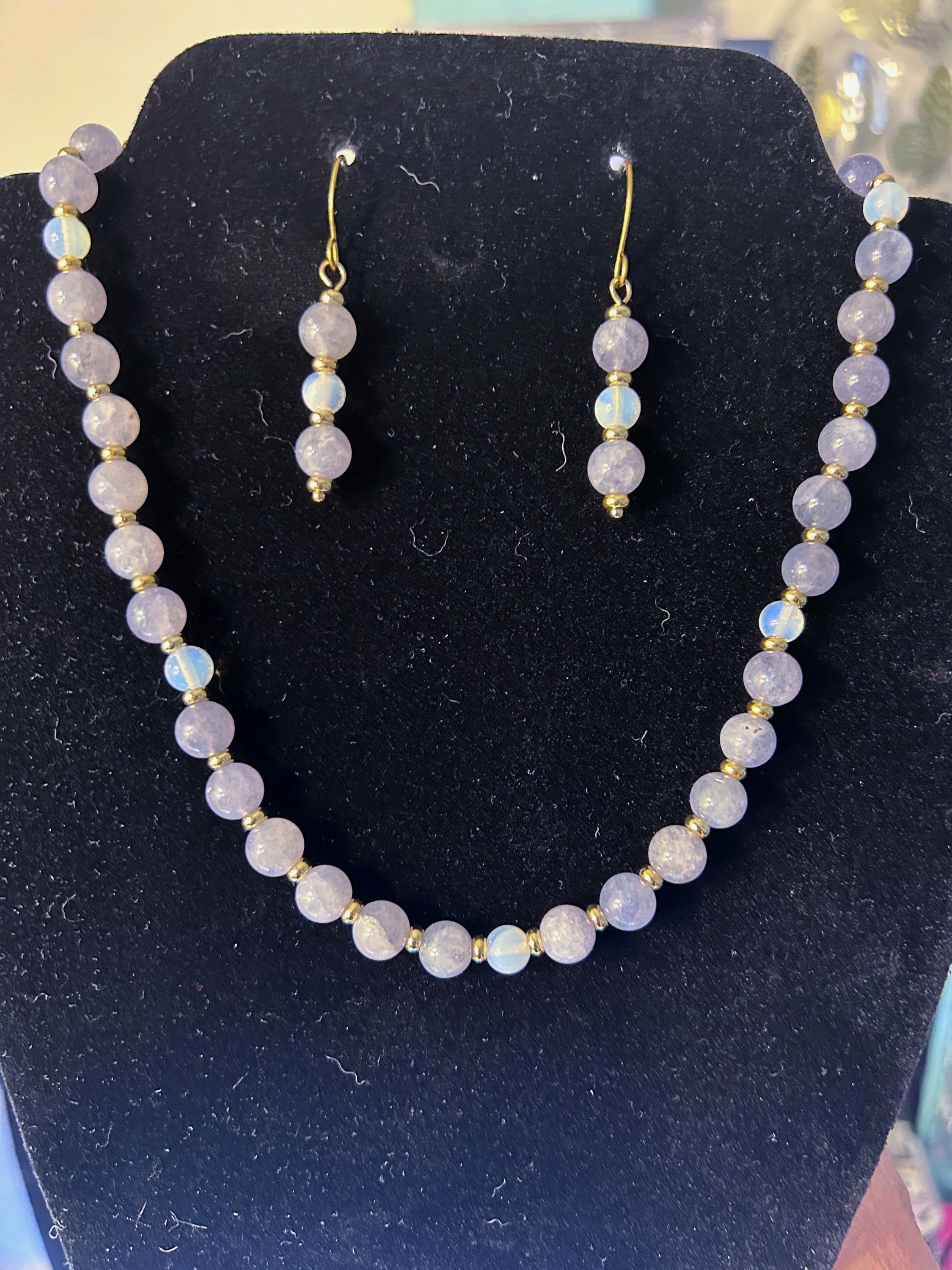 Iolite with Opalite gold tone necklace