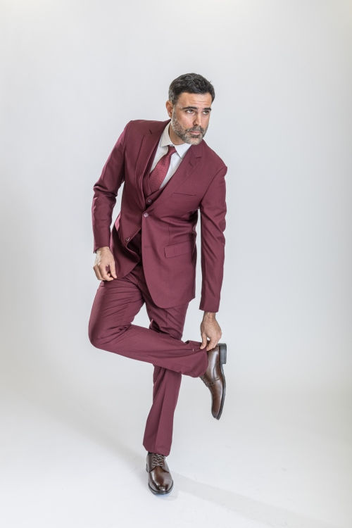 Thumbnail: Burgundy 3 Piece Slim Fit Suit