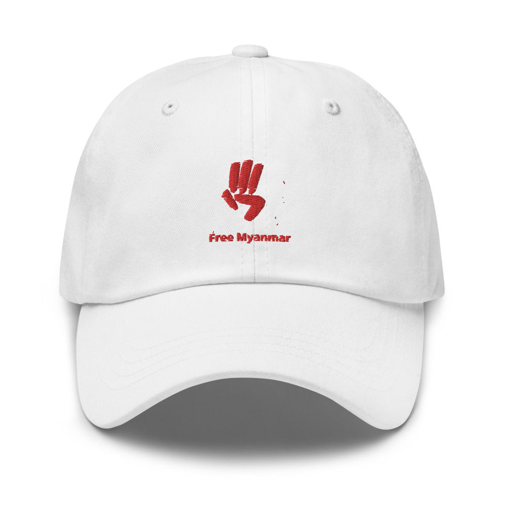 Embroidered Three Fingers White Hat - Red