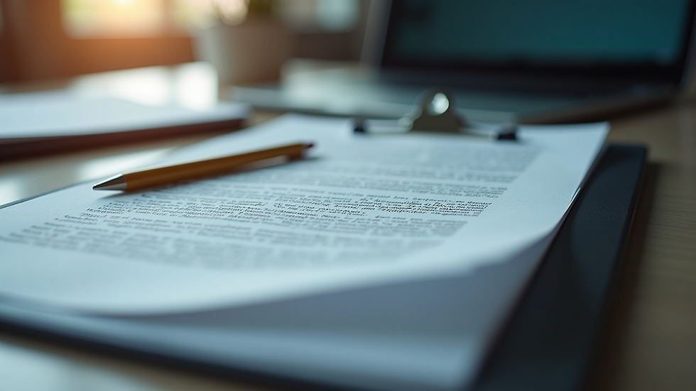 Close-up view of a laptop screen showing a legal document being prepared