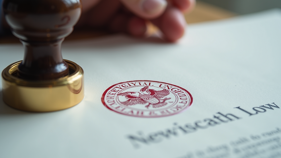 Close-up view of a notary stamp and seal on a legal document