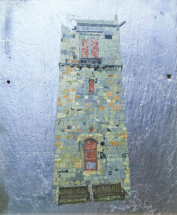 St. Lawrences' Tower; The remnants of the medieval church of St. Lawrence, dismantled in 1881. Oil on Slate Light Interactive Image Art, OoSLIIA. York 2019 series (wip).
