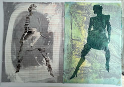 40cm x 58cm (2 prints side by side) - Monoprint with linoprint tracery (unframed)
