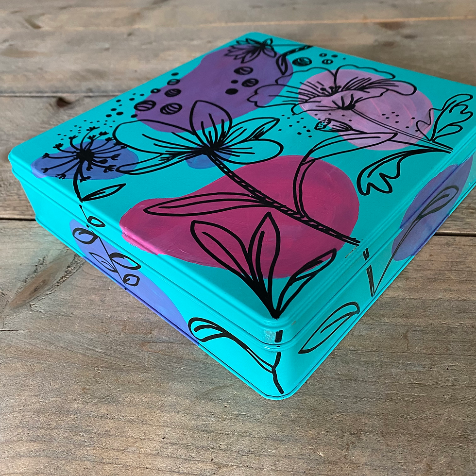 Handgeschilderde blikken doos: bloemenweelde (groen)