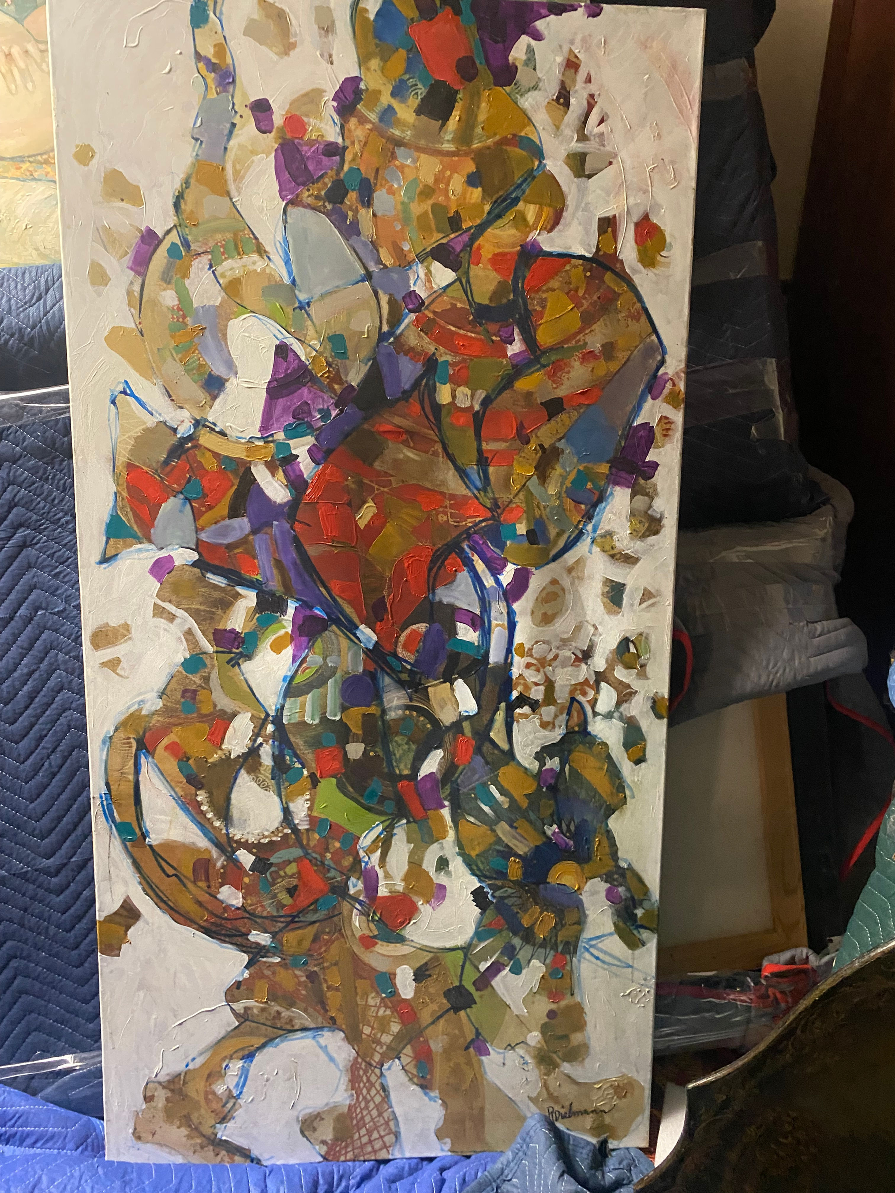 Large, cream-multi abstract