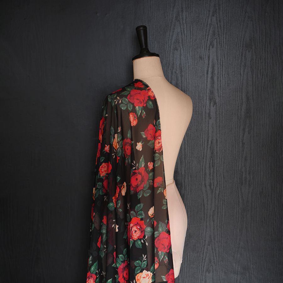 Thumbnail: 100% Silk chiffon 8mm - Hoa hồng đỏ