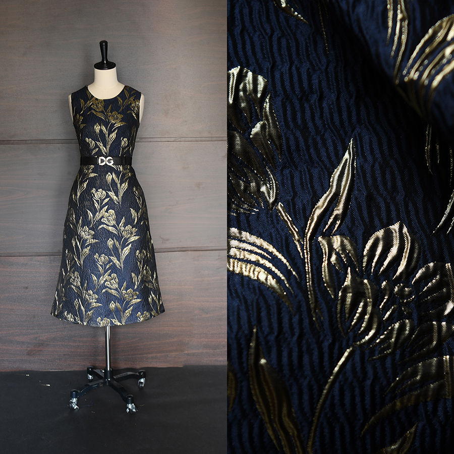 Thumbnail: Wrinkled style - Gấm nhăn - Navy- vàng metallic