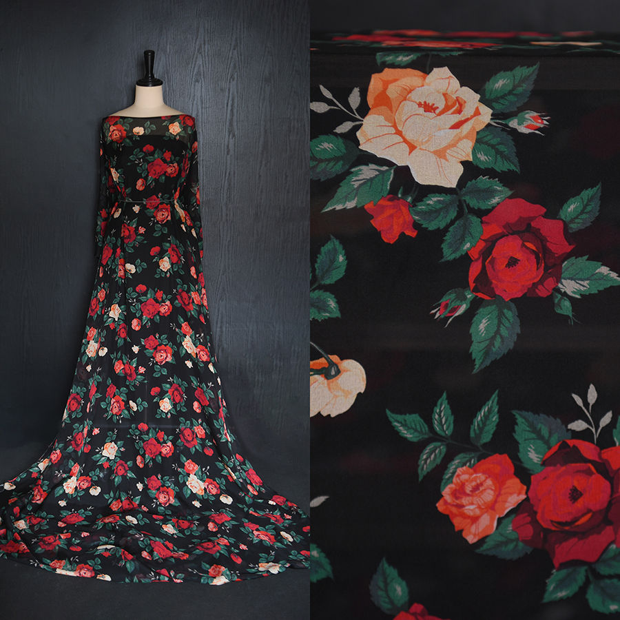 Thumbnail: 100% Silk chiffon 8mm - Hoa hồng đỏ
