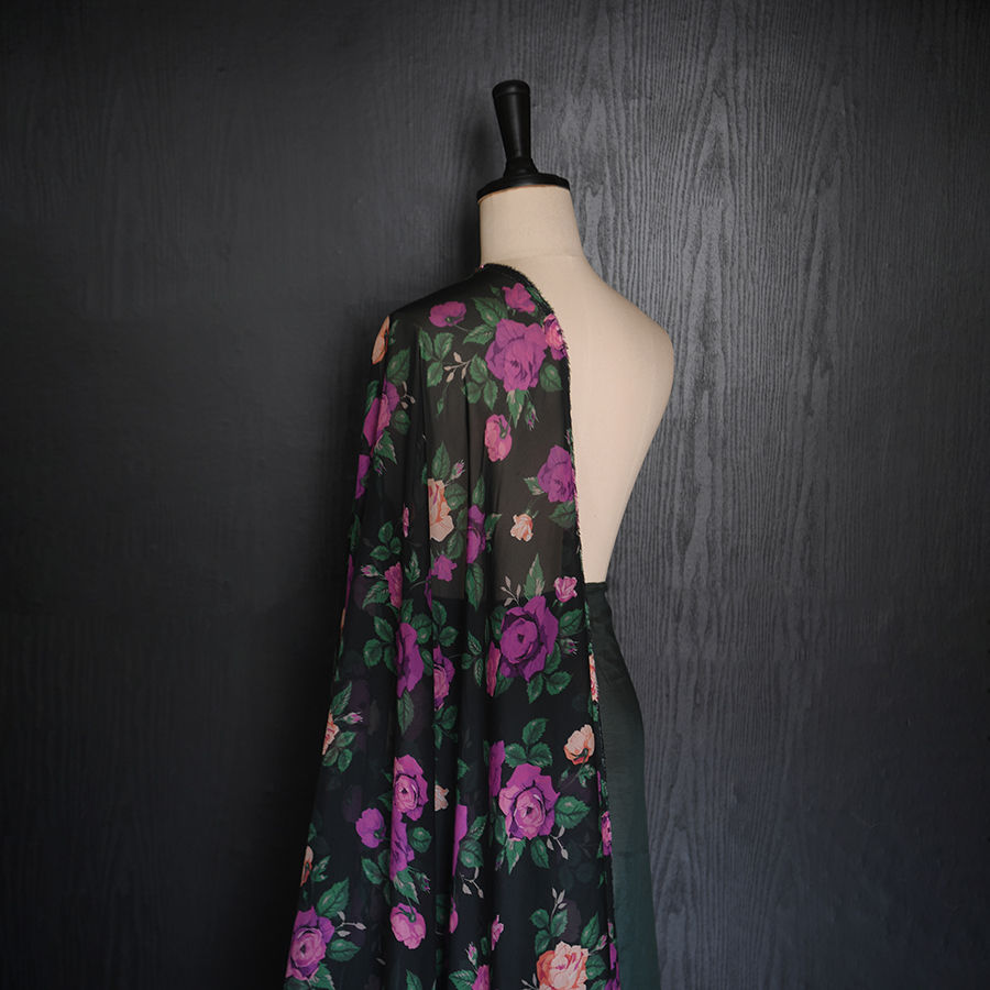 Thumbnail: 100% Silk chiffon 8mm - Hoa hồng màu hồng tím