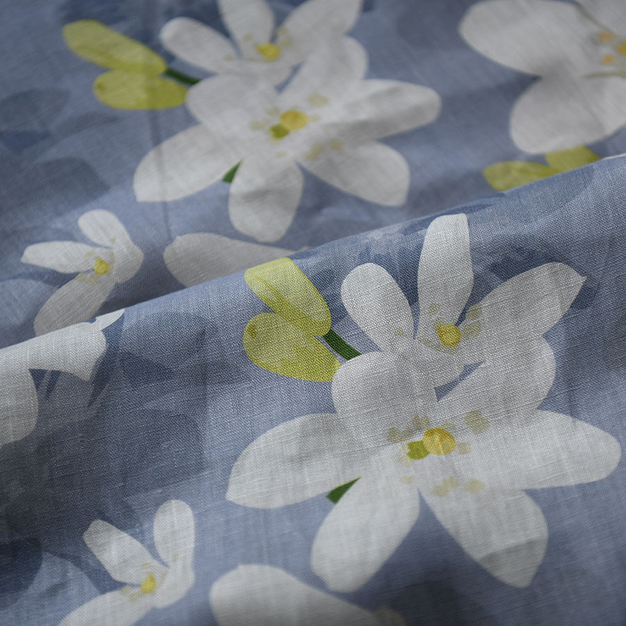 Thumbnail: 100% linen họa tiết - Jasmine nền grayblue