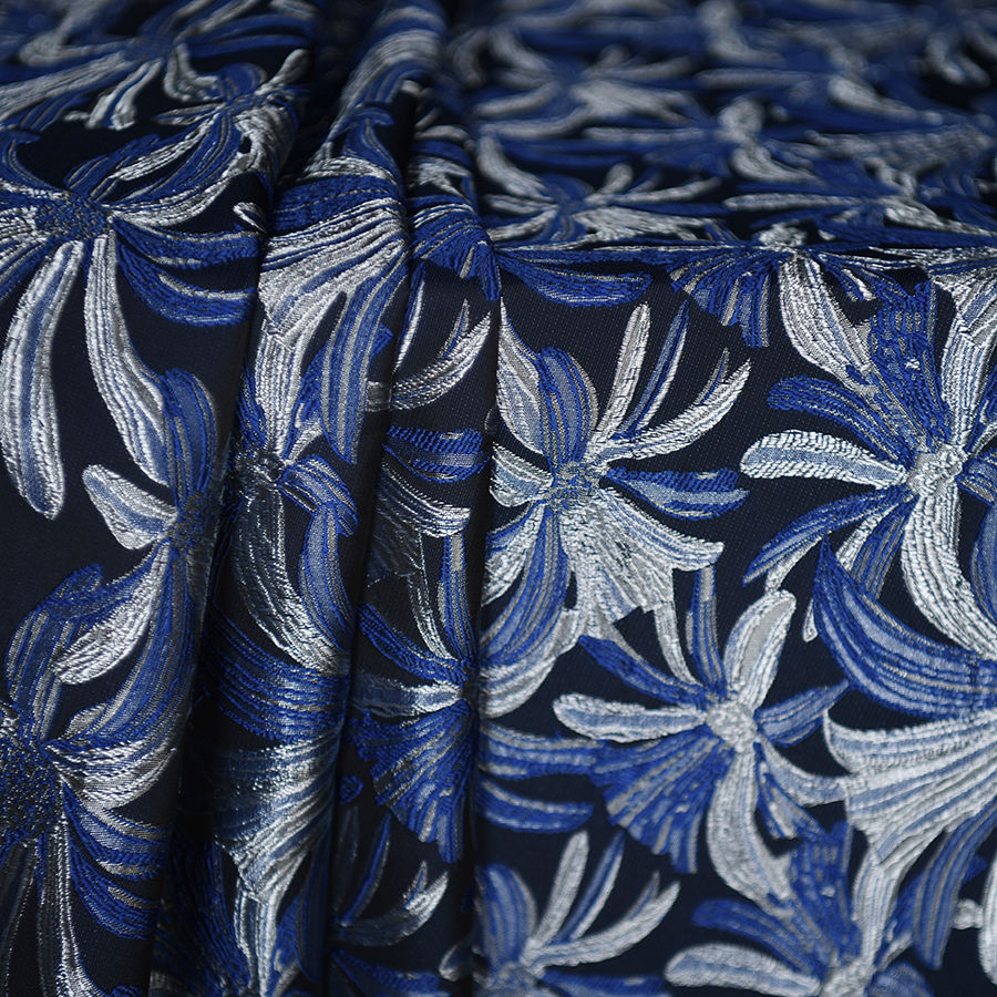 Thumbnail: Gấm dệt hoa nổi -Blue Ánh Bạc