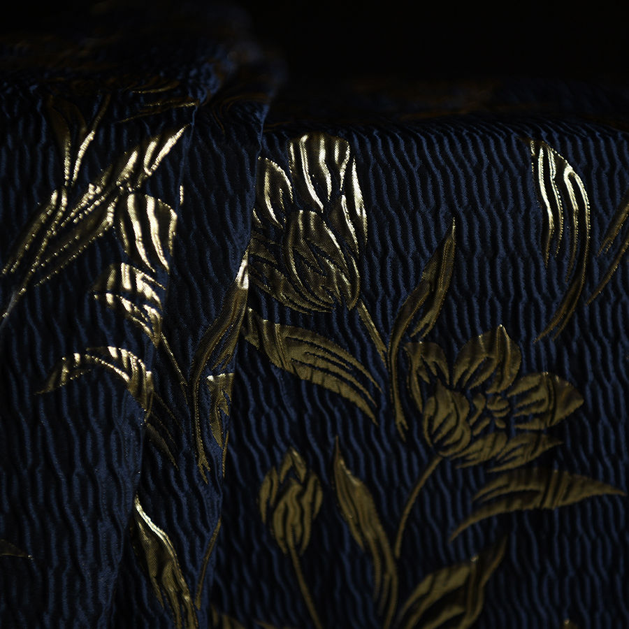 Thumbnail: Wrinkled style - Gấm nhăn - Navy- vàng metallic