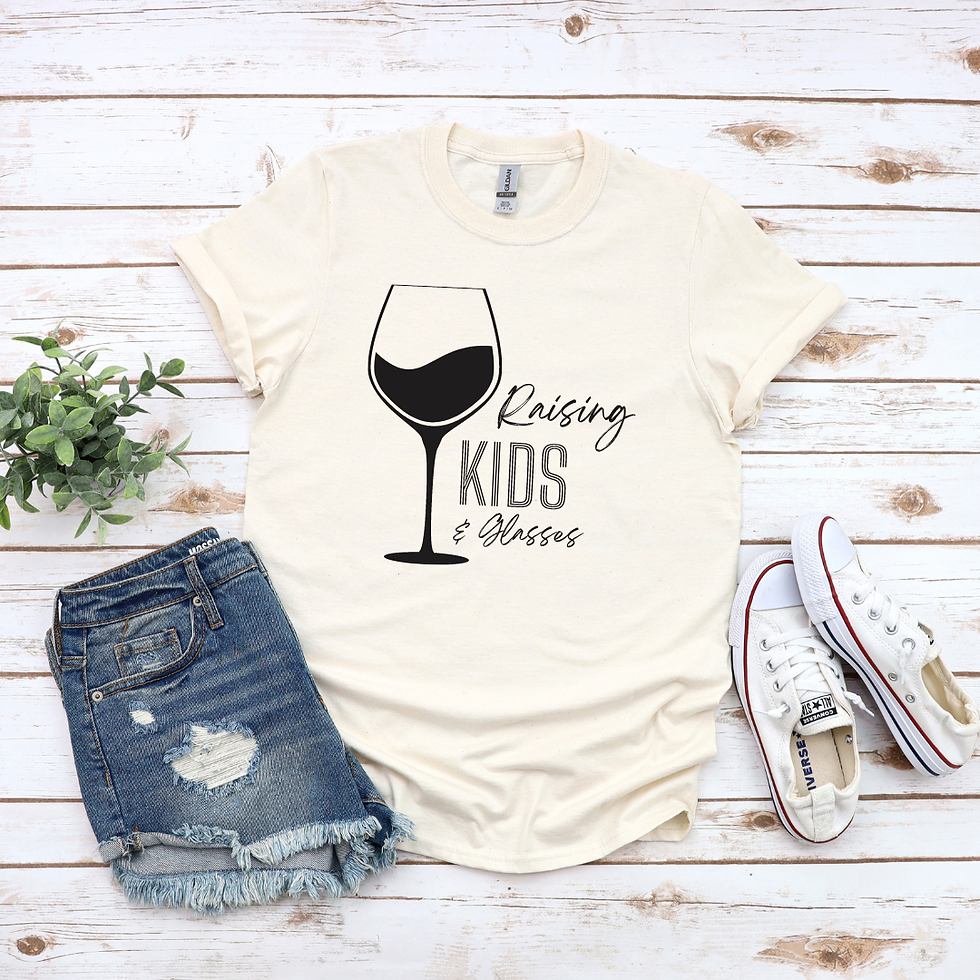 Thumbnail: Raising Kids & Glasses Shirt - Funny Shirt for Wine Drinkers - Gift for Moms