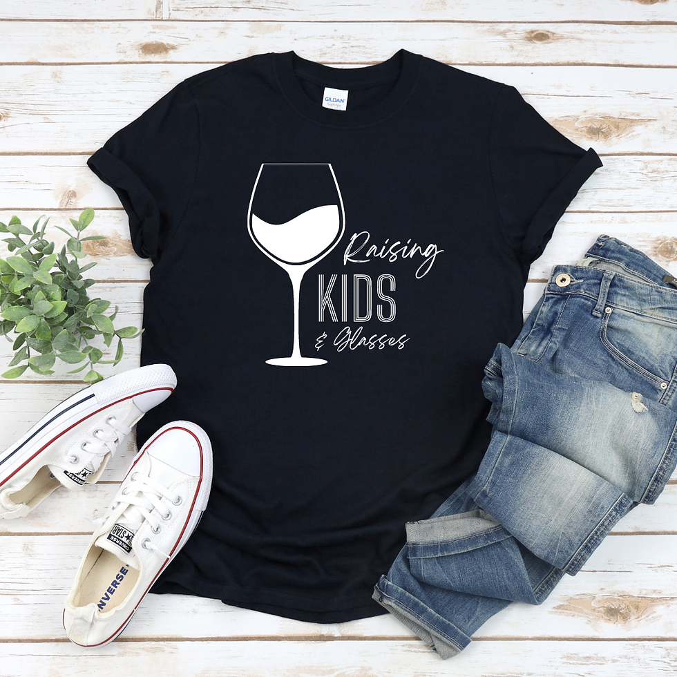 Thumbnail: Raising Kids & Glasses Shirt - Funny Shirt for Wine Drinkers - Gift for Moms