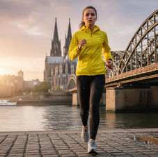 Frau in gelber Regenjacke