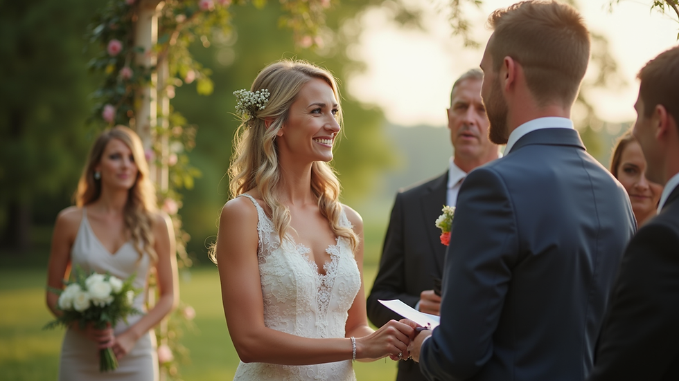 Eye-level view of a wedding officiant performing a ceremony outdoors