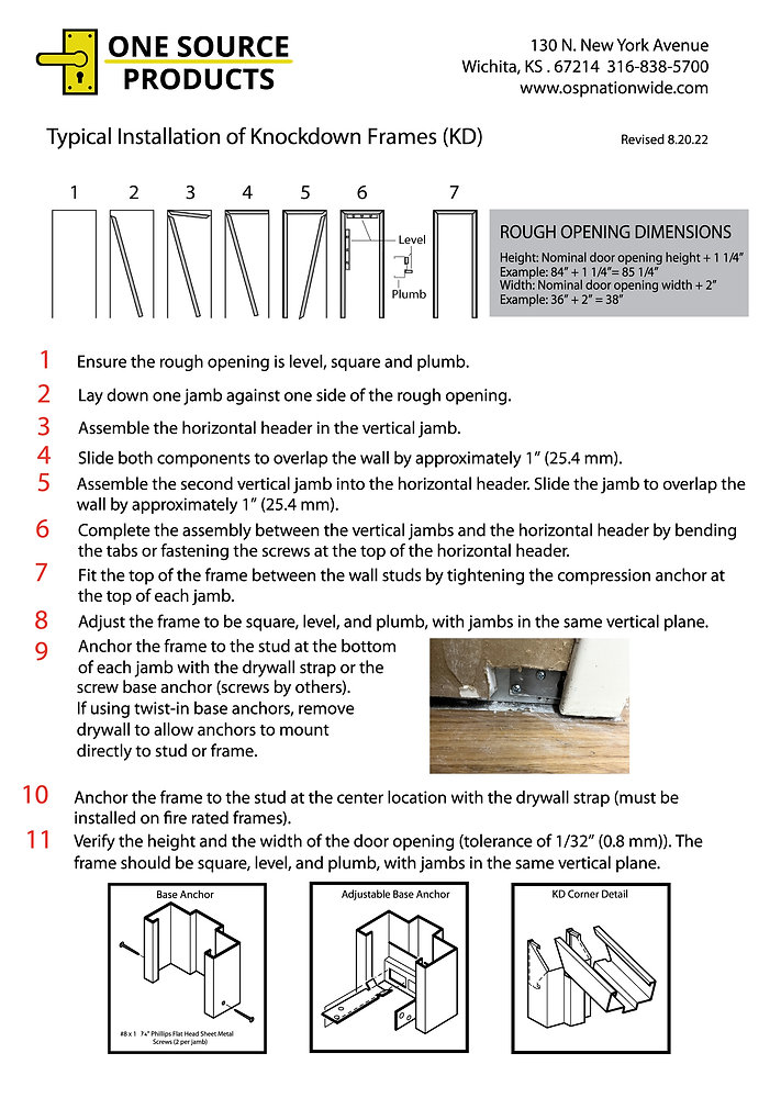 Typical Installation of Knock Down Frames (KD)