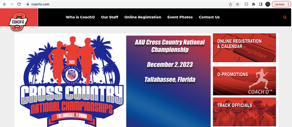 Coach O web page to sign up for track meets