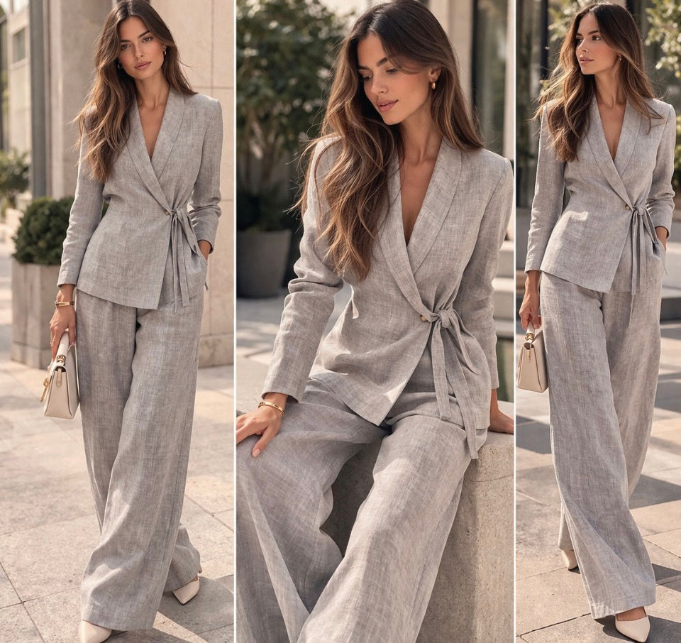 Completo grigio con giacca incrociata